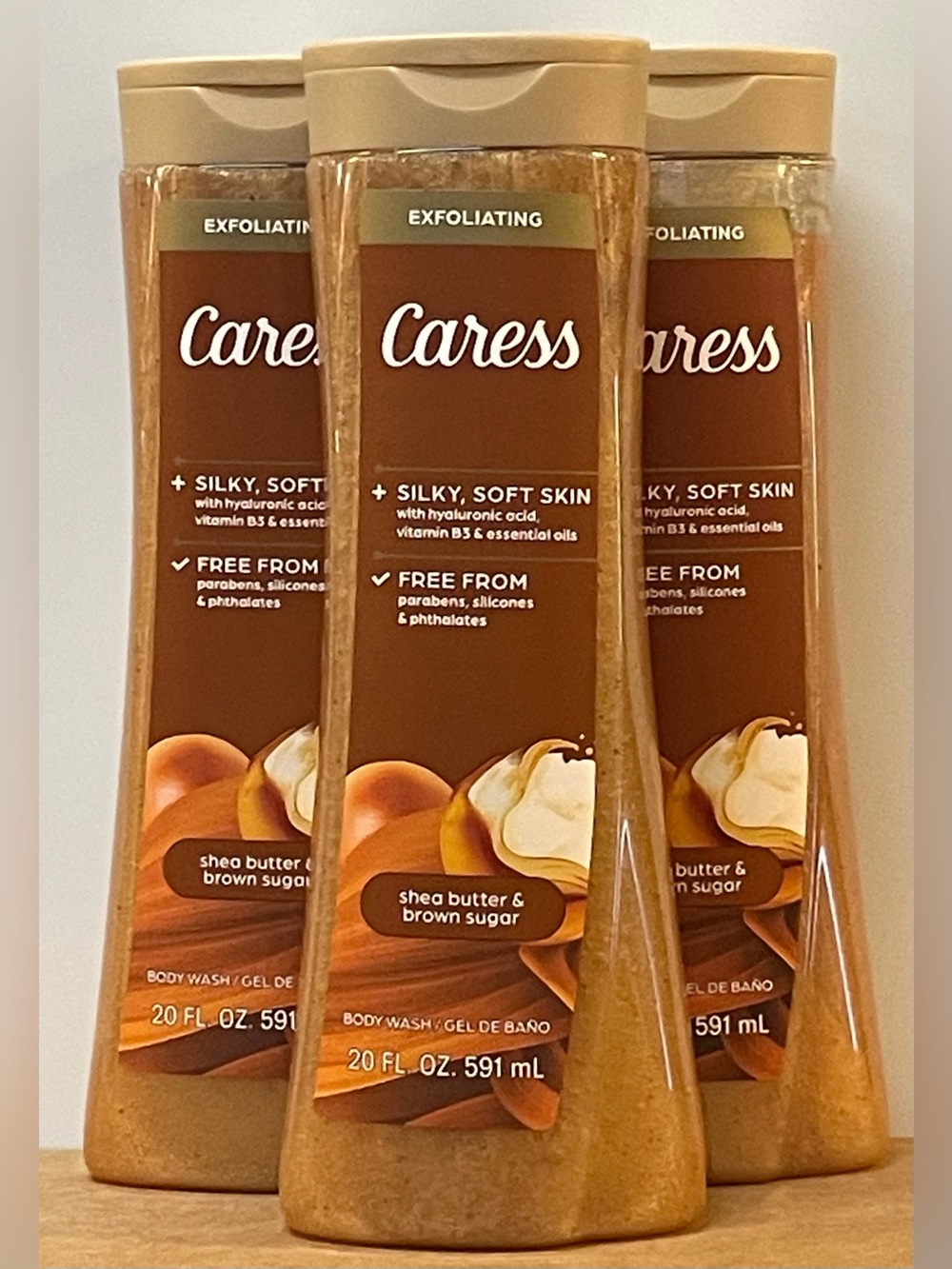 Caress Exfoliating Shea Butter & Brown Sugar Body Wash - (Pack of 3)